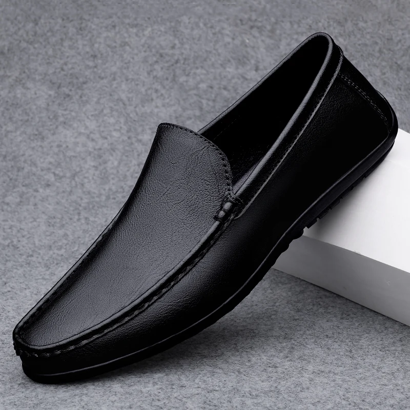 Echt lederen loafers heren ontwerp mocassin mode slip op zachte platte casual herenschoenen volwassen mannelijke schoenen handgemaakte bootschoenen