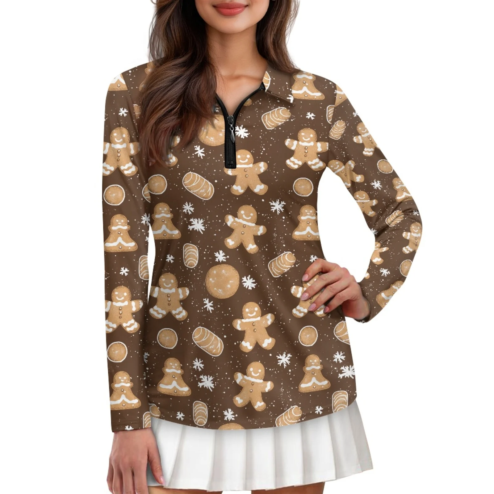 PENSTROLL Gingerbread Cookie Print Womens Plus Size Golf Tops Lightweight Tennis Activewear Blouses for Camping