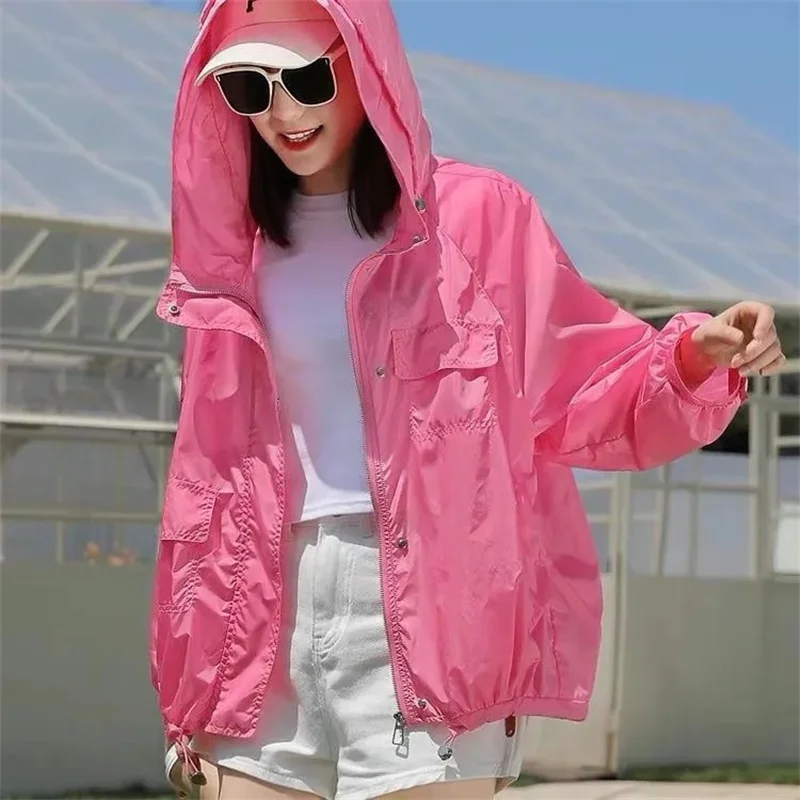 

Сплошной цвет, тонкая солнцезащитная одежда, защита от УФ-лучей, солнцезащитная верхняя одежда с капюшоном для отдыха, быстросохнущая свободная ветровка, летняя