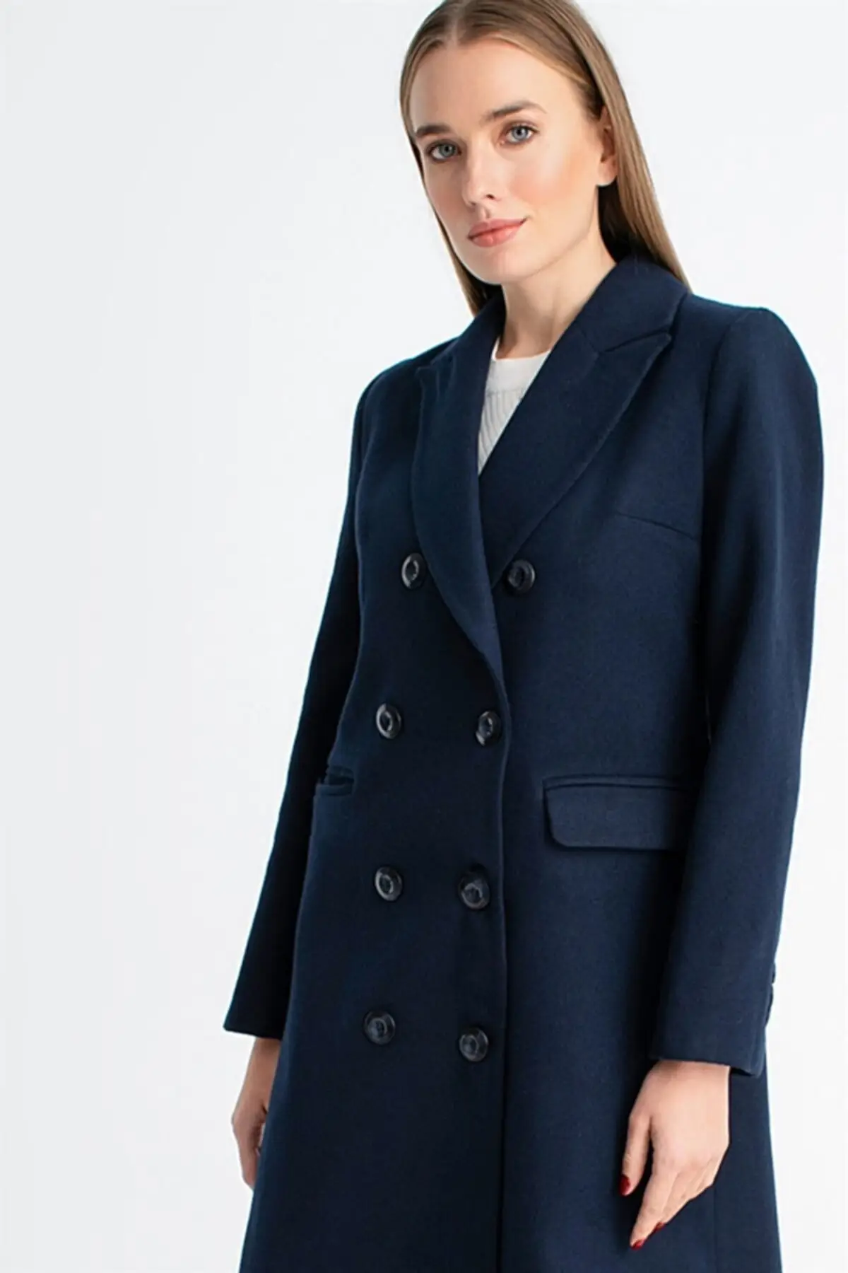 Manteau boutonné à manches longues, bleu marine, épais, élégant, utile, mode hiver automne 2021