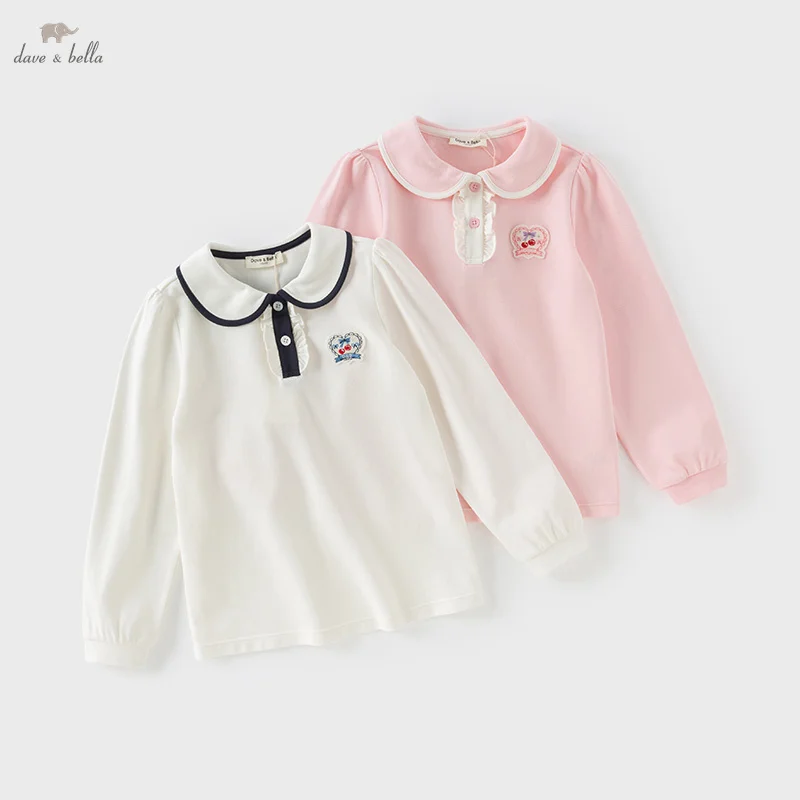 Dave Bella Girls' Polo Shirt Children Top Spring Gentle Cute Kids Long Sleeved T-shirt Clothes Casual College Style DK1250370