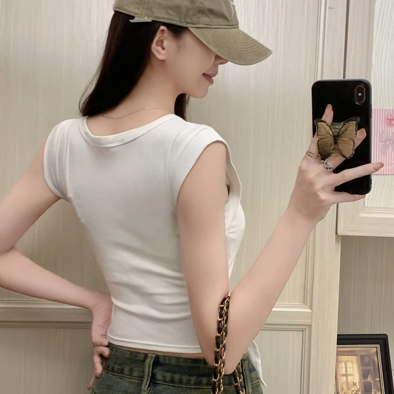 Summer Ves Women Solid Basic T-shirts t Bra Tops With Pad Streetwear Y2K Elastic Rib-Knit Sleeveless Casual Tank Tops Female