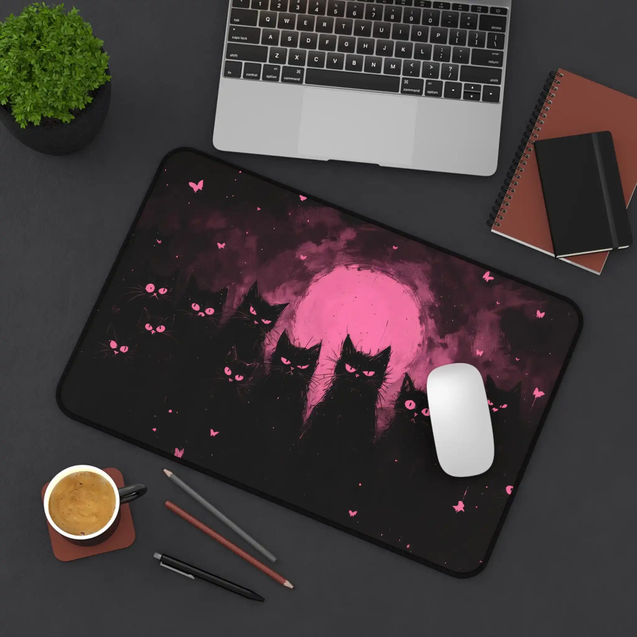 Cute Cat and Strawberry Mouse Pad, Sweet Anime Desk Mat, Beautiful Anime Cat Mouse Pad, Comfortable Workspace Decoration