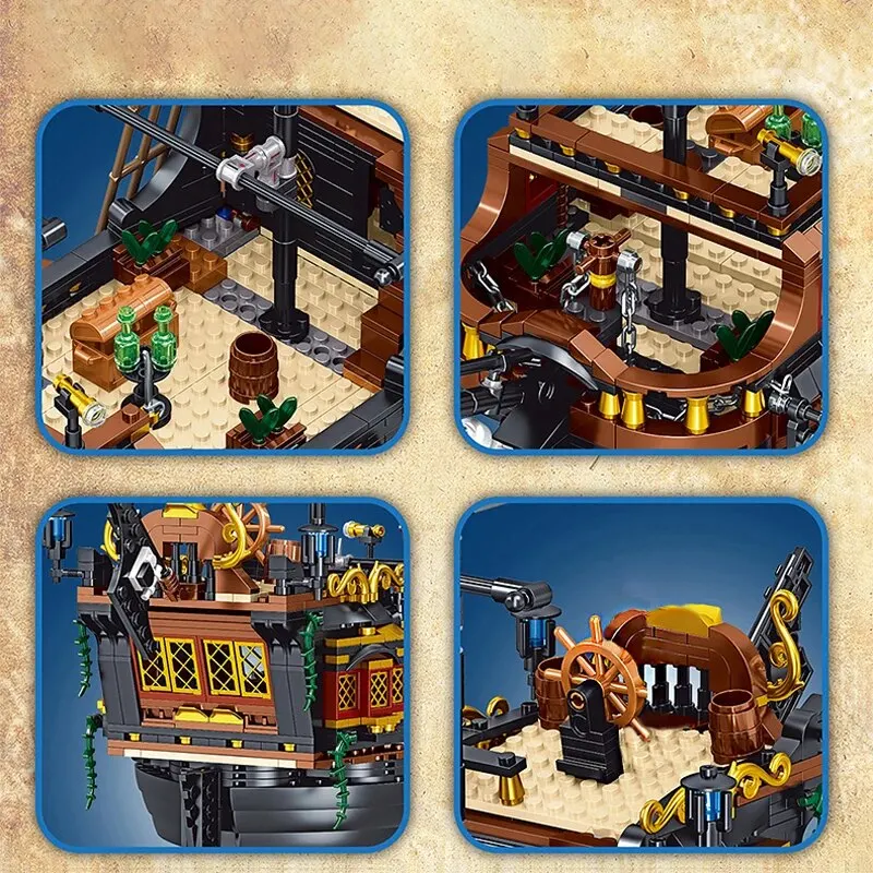 Navio pirata blocos de construção para crianças, navio tempestade à vela, MOC Model Bricks Kits, decoração de mesa criativa, brinquedos educativos DIY