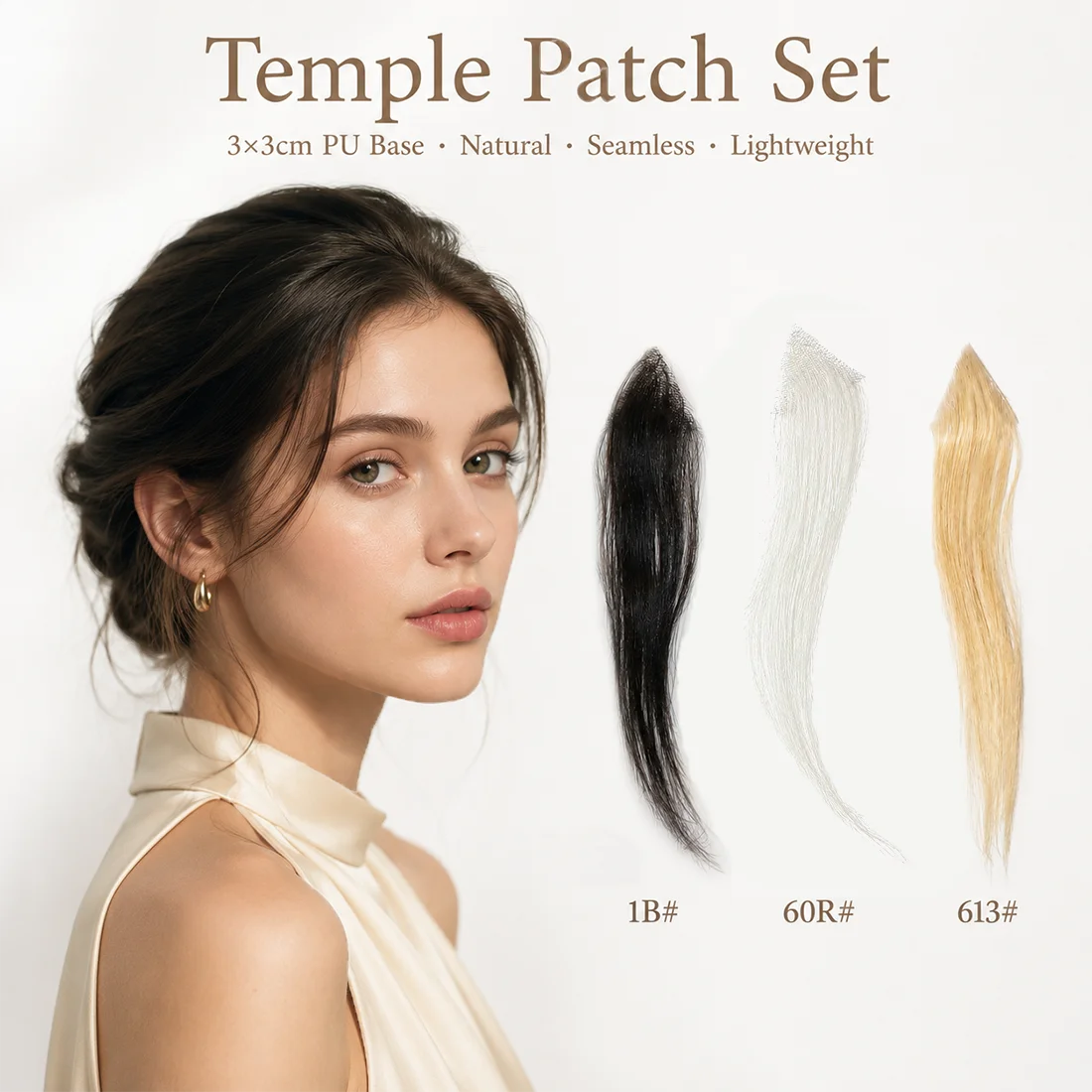 Lightweight Invisible 3x3 Triangle PU Hairpiece for Women, Hairline Topper Patch for Temple Coverage