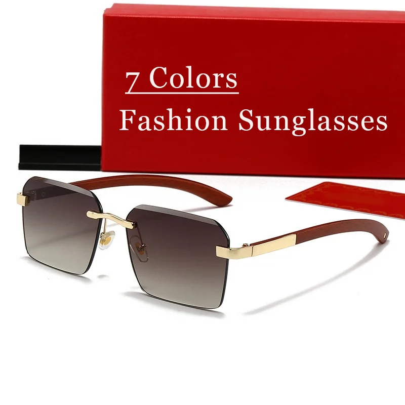 

Luxury Brand Designer Rimless Sunglasses Women's Men's Fashion Square Frame Outdoor UV400 Sun Glasses Classic Driving Shades