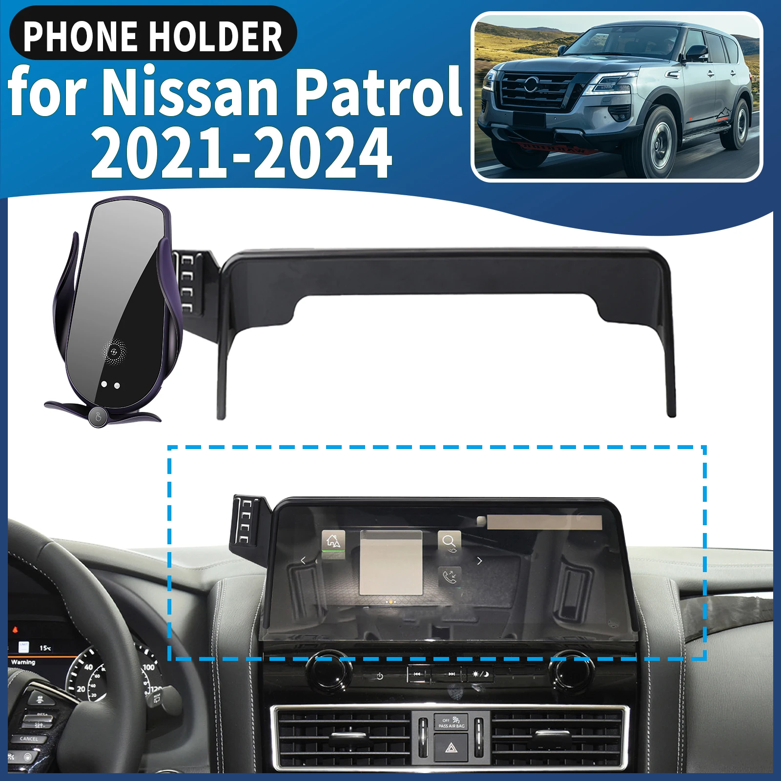 

Подходит для Nissan Patrol Y62 2021 2022-2024, автомобильный держатель для телефона, крепление, GPS-навигация, простая установка, аксессуары