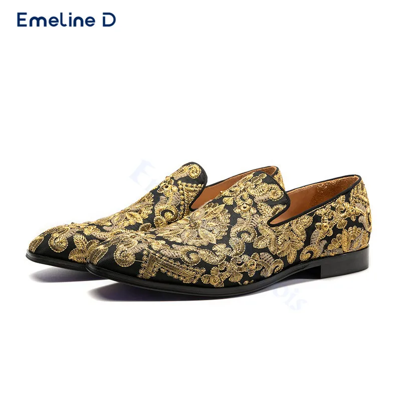 Gold Thread Pattern Embroidered Loafers Personalized Slip-On Luxury Casual Shoes Large Size Comfortable Business Men's Shoes