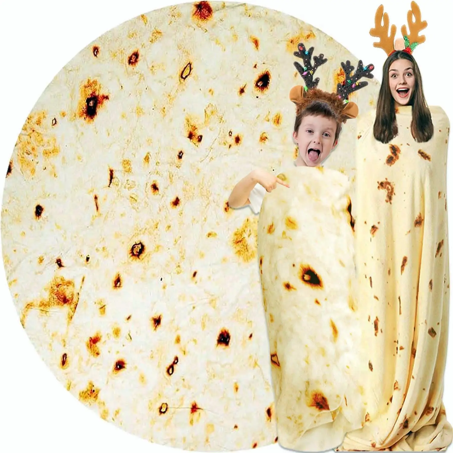 White Elephant Gifts for Adults Useful Burrito Tortilla Blanket Funny Throw Blankets Round Soft Flannel Taco Food Novelty Gag