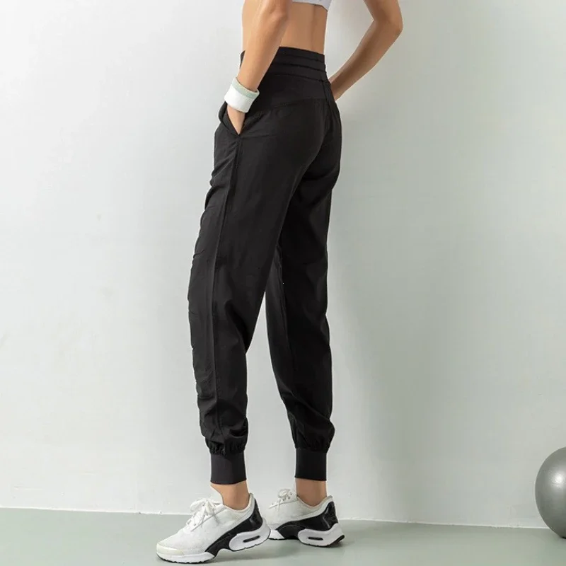 Fabric Drawstring Running Sport Joggers Women Quick Dry Athletic Gym Fitness Sweatpants with Two Side Pockets Exercise Pants