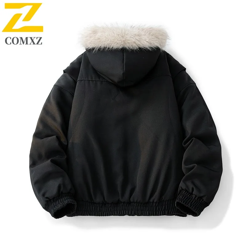 COMXZ الرجال الشتاء سترة دافئة الحد الأدنى مقنعين في الهواء الطلق التنقل المشي القطن وسادة مبطنة التزلج عالية الجودة باركر معطف