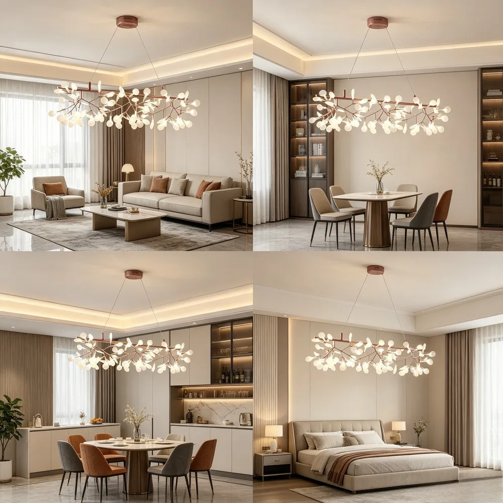 Ceiling Chandelier Nordic Hanging Living Room Chandelier Modern Kitchen Firefly Lamp Round Chandelier Lighting