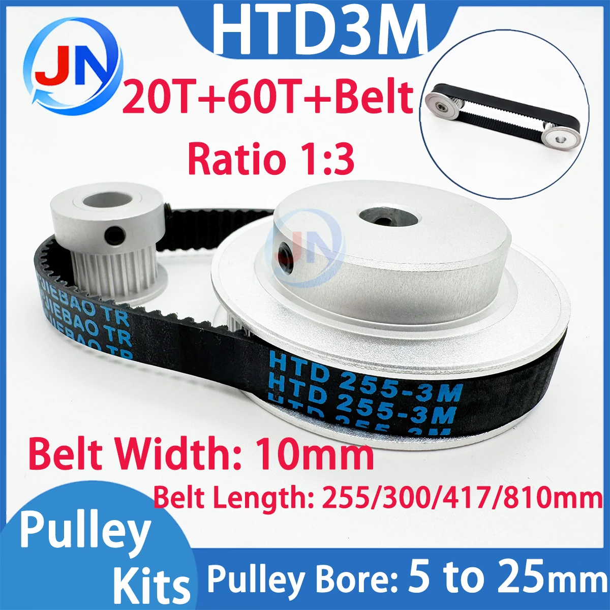 HTD 3M Pulley Set 60T 20T Ratio 3:1 Belt Width 10mm 20Teeth Belt Pulleys Synchronous Wheels Set 60Teeth HTD3M Timing Pulley Kit