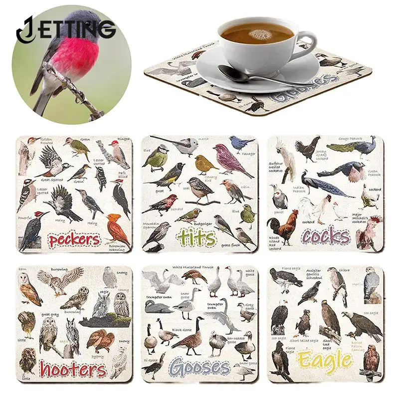 Home Funny Coasters Set For Bird Lover Set Of 6 Bird Pun Coasters, Bird Pun Coasters For Drinks, Square Coaster Set For Cups