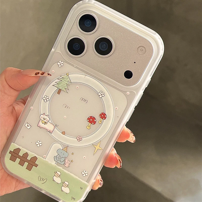 لطيف الكرتون الحديقة الحيوان الكتابة على الجدران ل Magsafe اللاسلكية تهمة جراب هاتف آيفون 11 12 13 14 15 16 17 برو ماكس زائد Y2K غطاء