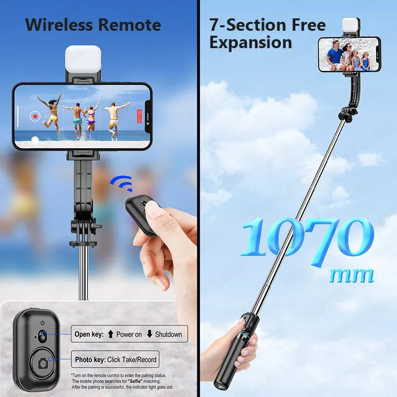 KEELEAD C01s Selfie Stick 1070mm with Fill Light Wireless Bluetooth Detachable Phone Holder for Smartphone Huawei Xiaomi iPhone