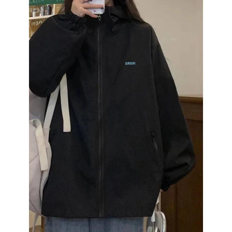 Vintage américain rétro décontracté femmes ample fermeture éclair broderie Polyester fibre longue