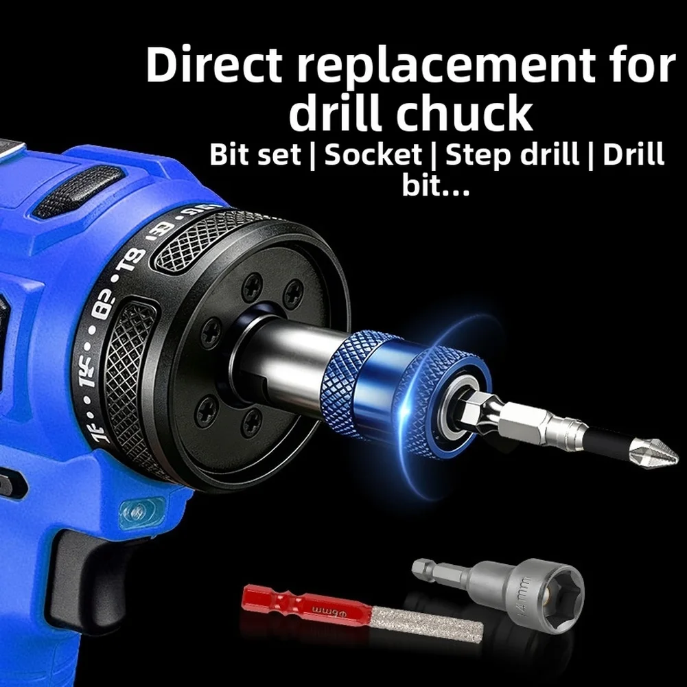 Chromium Vanadium Steel Quick Release Drill Adapter with 3/8 Hex Shank for Secure Screwdriver Mode Operation on Electric Drills