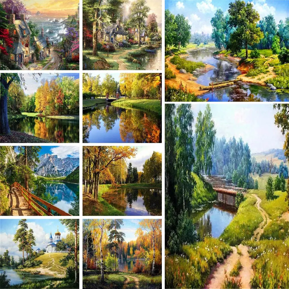 Wall Art Painting Hand-painted Package Spring Nature Landscape Acrylic Paint By Numbers Crafts Kits For Adults Decoration Home