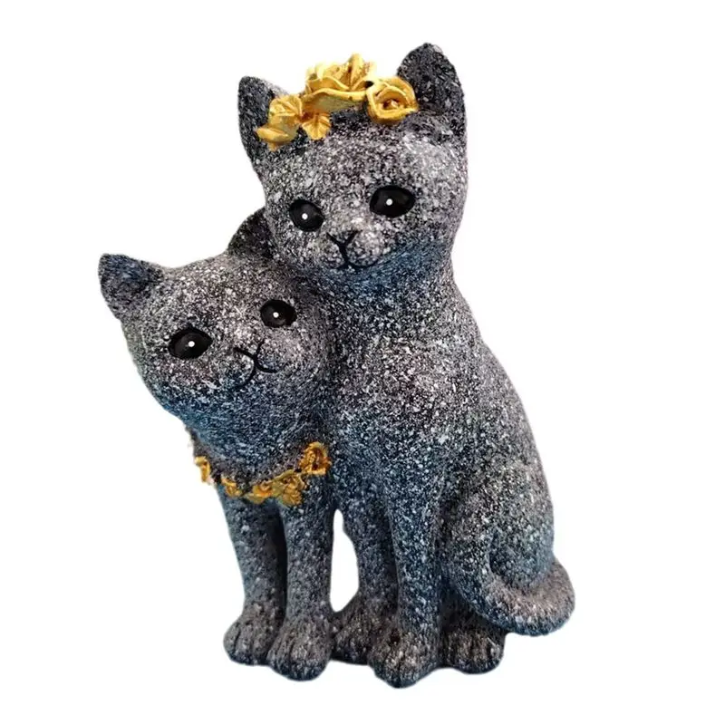 A20F-Marble Color Ornaments Couple Cat Home Cabinet Outdoor Gardening Decoration Valentine's Day Resin Craft Ornaments