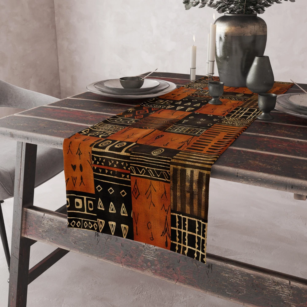 Rustic Tribal Patchwork Runner, Ethnic Tribal Table Decor Runner, African Print Runner, Rustic Table Runner, Primitive Art Table