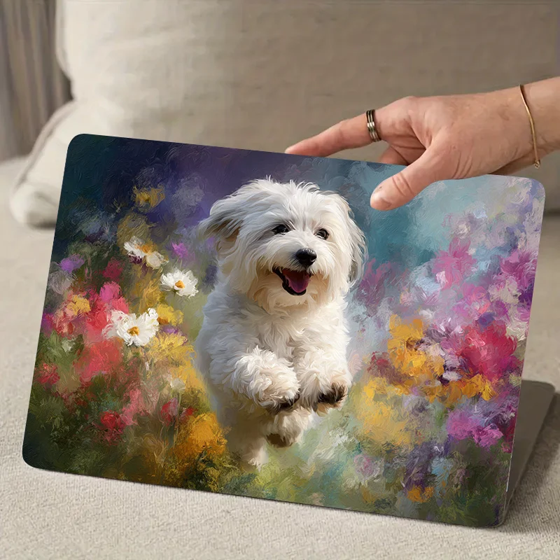 

2 Cute White Poodle Laptop Cover - Scratch Resistant PVC Hard Case with Floral and Dog Patterns, Compatible with MacBook