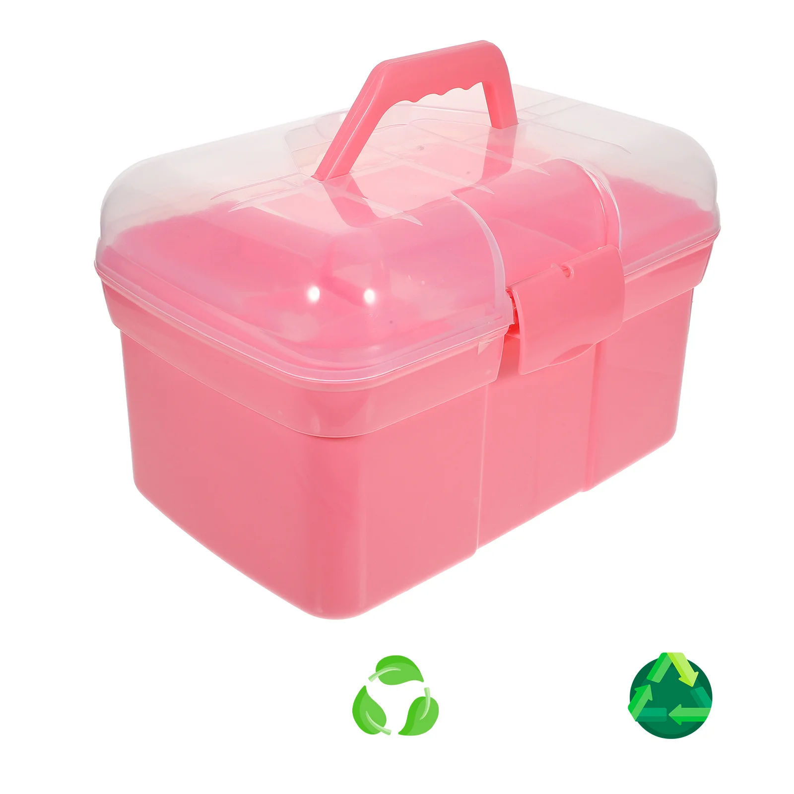 صندوق دواء محمول من البلاستيك المتين، منظم مساعد بطبقة مزدوجة، مقبض حمل للتخزين المقاوم للصدمات، 31 × 20 × 20 سم