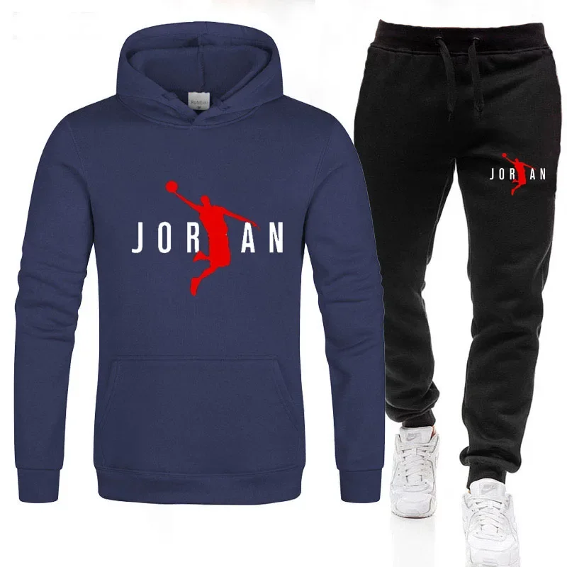 Autumn and winter men's fitness jogging casual sportswear set fashion clothing pullover hoodie + sweatpants two-piece set