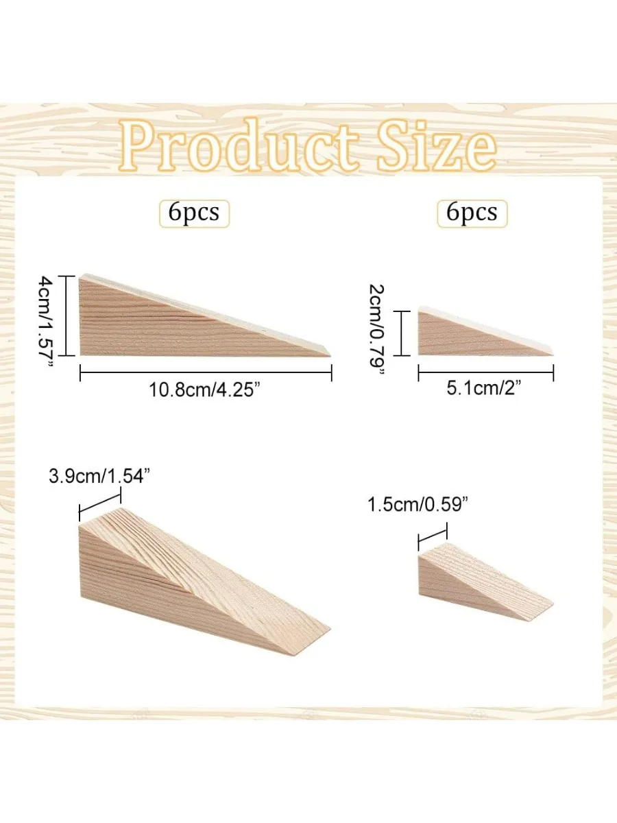 12 Pcs Wood Door Stopper Non-Slip Door Stops Wedge Sturdy and Durable Door Stop Wedge 2 Sizes Triangle Wood Block for Wedge