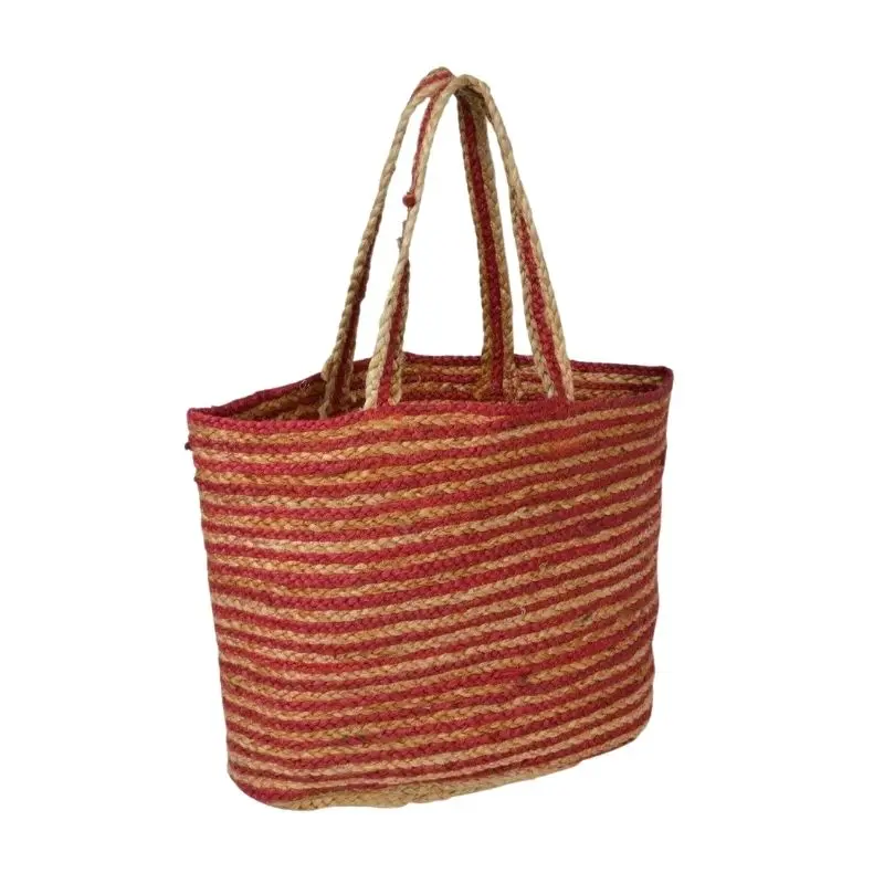 

Jute Designer Shoulder Bag Vintage Strip Wide Space Women's Bag