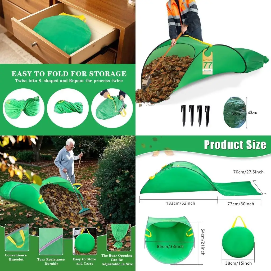 

652F Oversized Bag 70Gallon Capacity Leaf Collector Ergonomic Handle Quick Storage