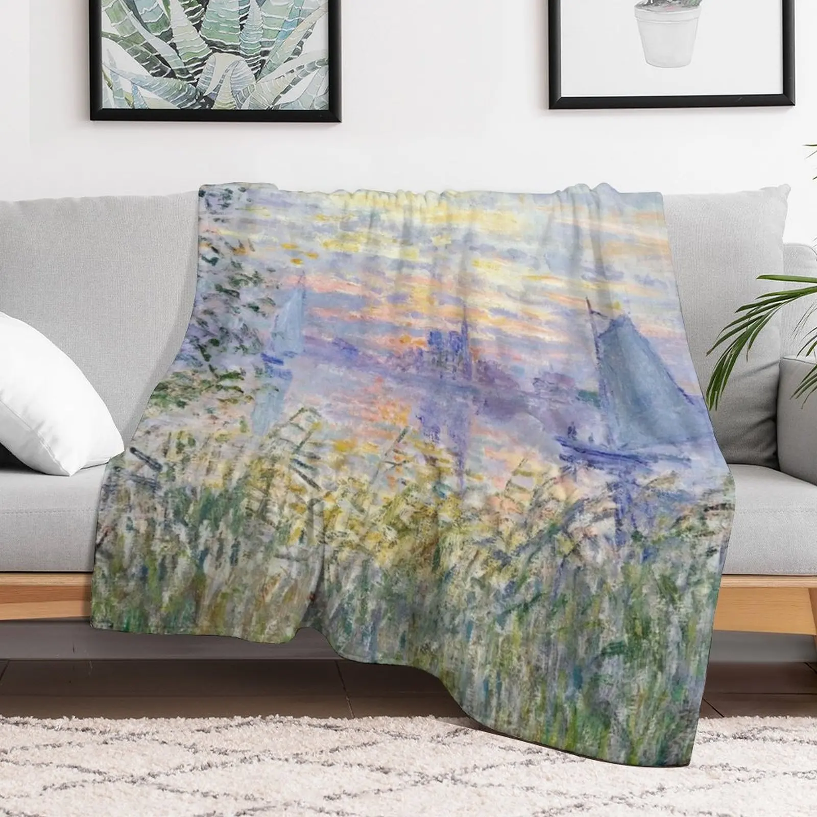 Claude Monet Soleil Couchant Sur la Seine ?? Lavacourt - Sunset on The Seine Throw Blanket anime manga Soft Blankets