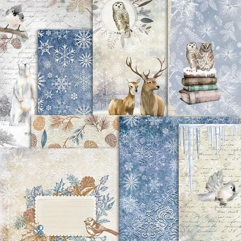 Snow and Ice Scrapbook Paper Pad Assorted Pattern ardmaking Supplies 8pcs Junk Journaling Craft  scrapbooking embellishment