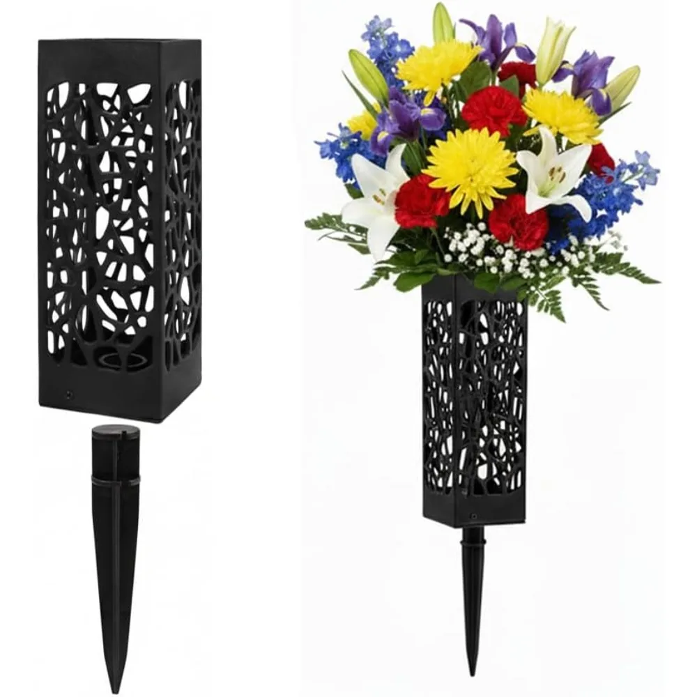 

12-inch cemetery vase with insert, artificial cemetery vase, weatherproof plastic vase set.