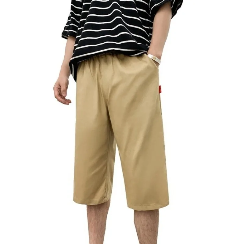 

Men's Cotton Casual Calf-Length Pants Men Spring Summer Pant Casual Straight Pants Solid Gym Fifth Beach Short Pants Outdoor