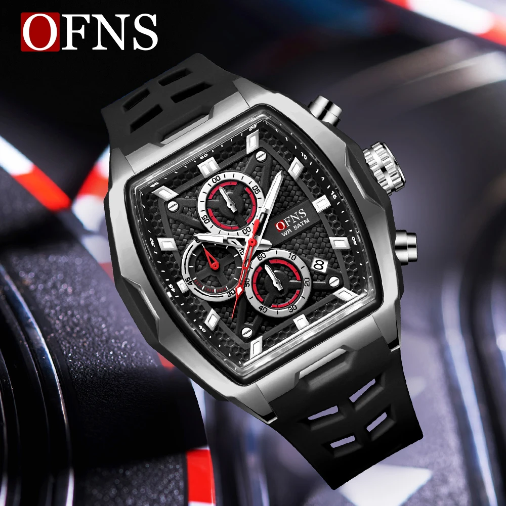 Fashion OFNS 1205 Student Electronic Watch Sport Multi functional Three eye Six pin Waterproof Luminous Calendar Quartz Watch