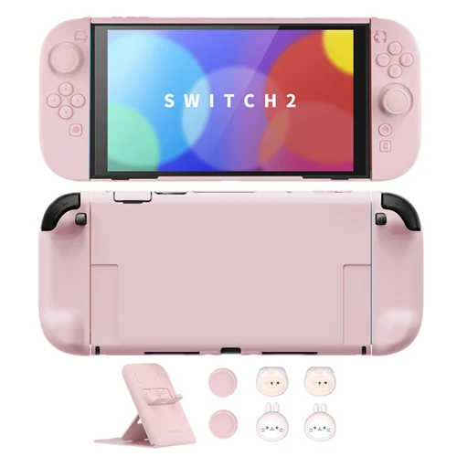 Imagen 1 del producto PlayVital - Funda Protectora de Silicona para Nintendo Switch 2, Carcasa Rígida Antideslizante para Joycon 2 con 6 Tapas para Joystick - Rosa
