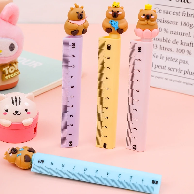 Kawaii Cartoon Capybara Gel Pen With Ruler 2 In 1 Multifunctional Student Writing Measuring Stationery School Kids Gift