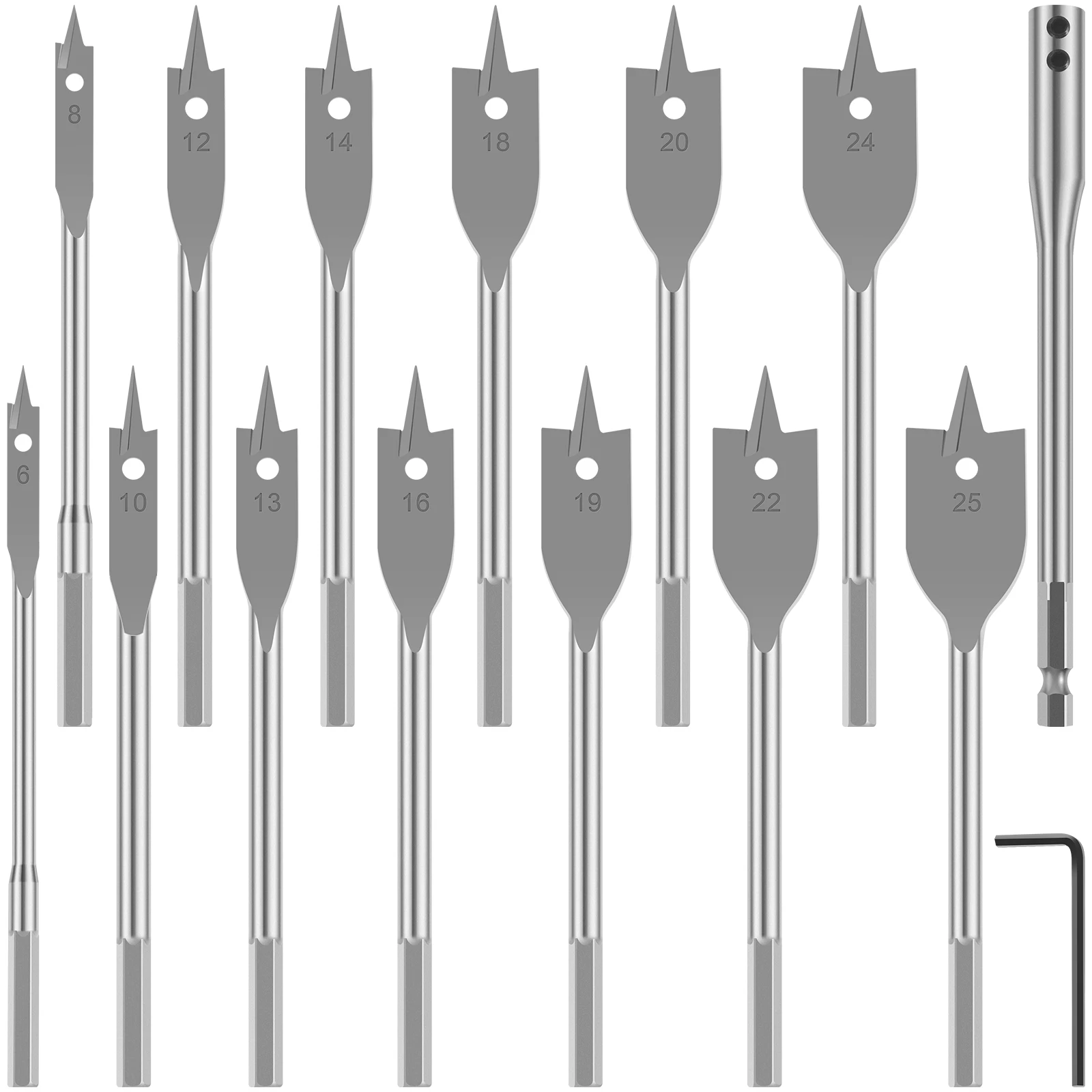 

15Pcs Woodworking Spade Drill Bits Set Paddle Flat Boring Double Side Cutting Spurs Woodworker Hole Cutter Wood Board PVC