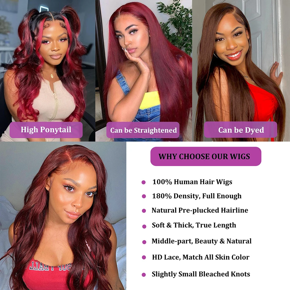 Body Wave Transparent Hd Lace Front Wigs Human Hair Pre Plucked 13X6 Lace Frontal Wig Brazilian Burgundy 99J With Black Roots