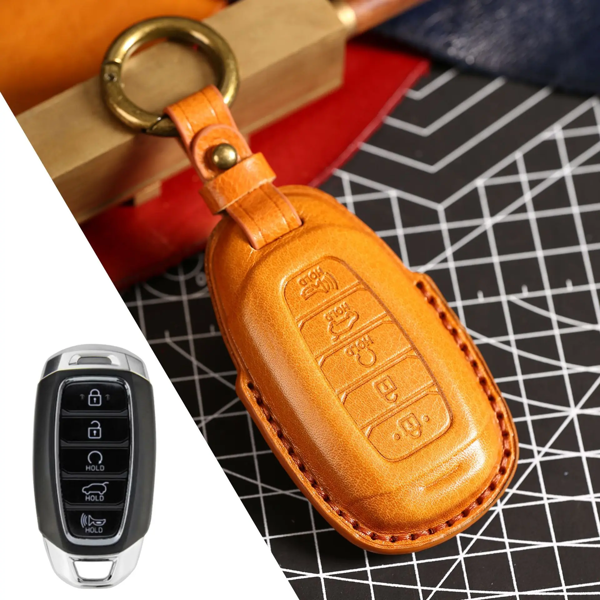 

Car Key Case Cover for Hyundai Palisade SEL Veloster Santa Fe Ev Encino Solaris Azera Grandeur Ig Accent Key Chain Accessories