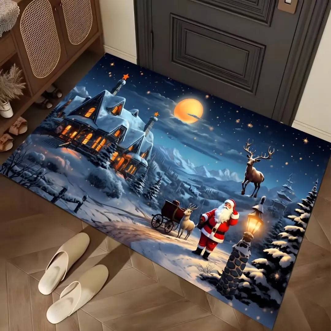 

VIKAMA Flannel Carpet Christmas Festival Decorative Entrance Hall Welcome Mat for Christmas Floor Covering Home Decoration