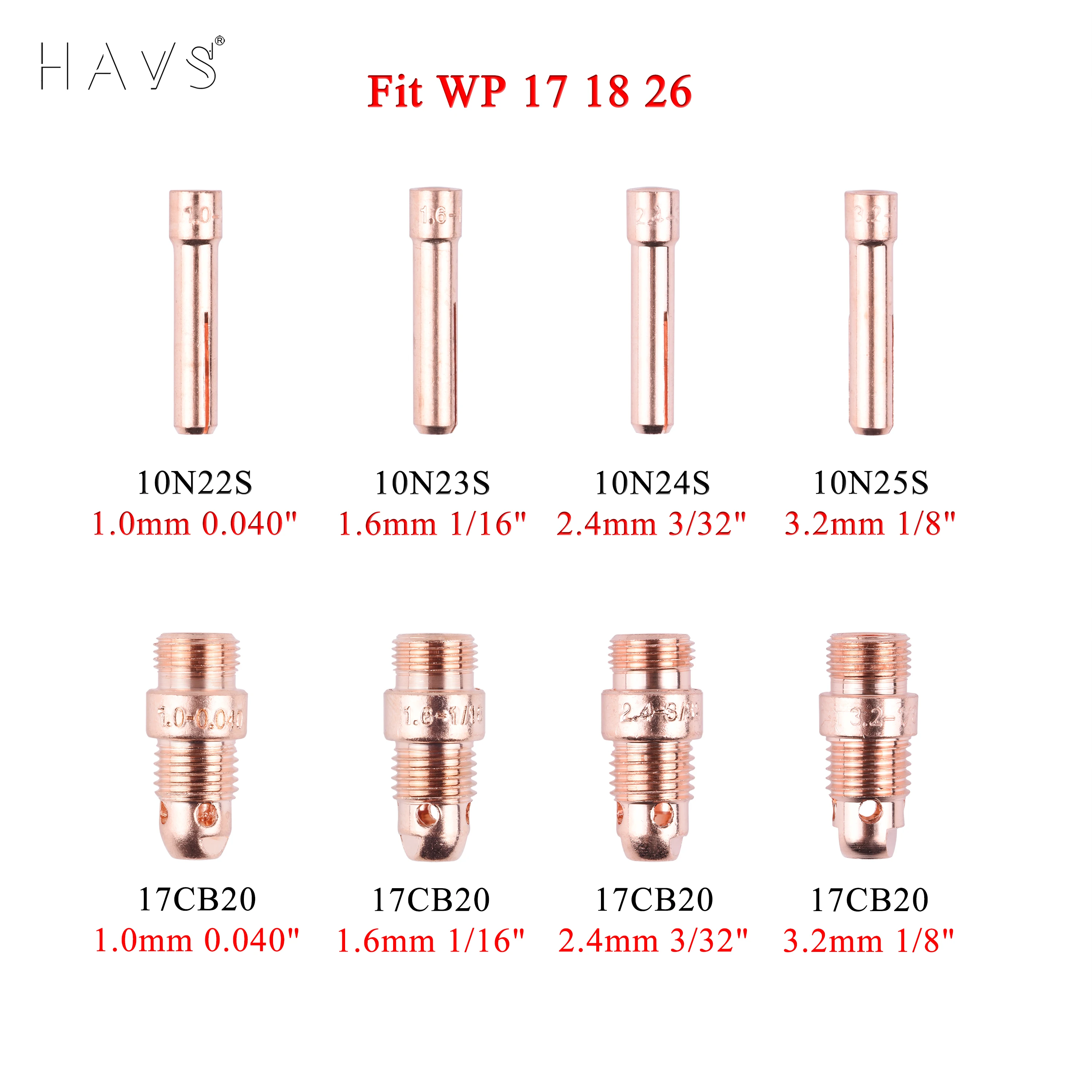 1.0/1.6/2.4/3.2mm TIG Collet And Collet Body 10N22S 10N23S 10N24S 10N25S 17CB20 0.040