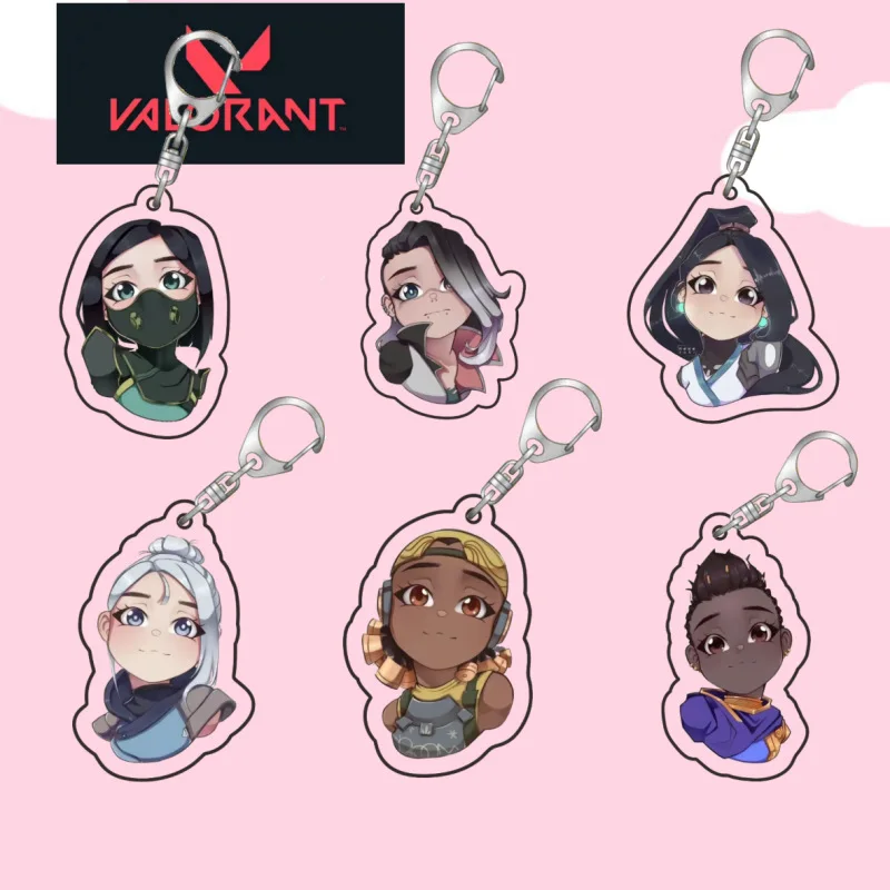 VALORANT Hot Shooting Game Agent Figure Jett Sage Reyna Neon Omen Cypher Keychain Acrylic Stand Desktop Ornament Charm Kingring