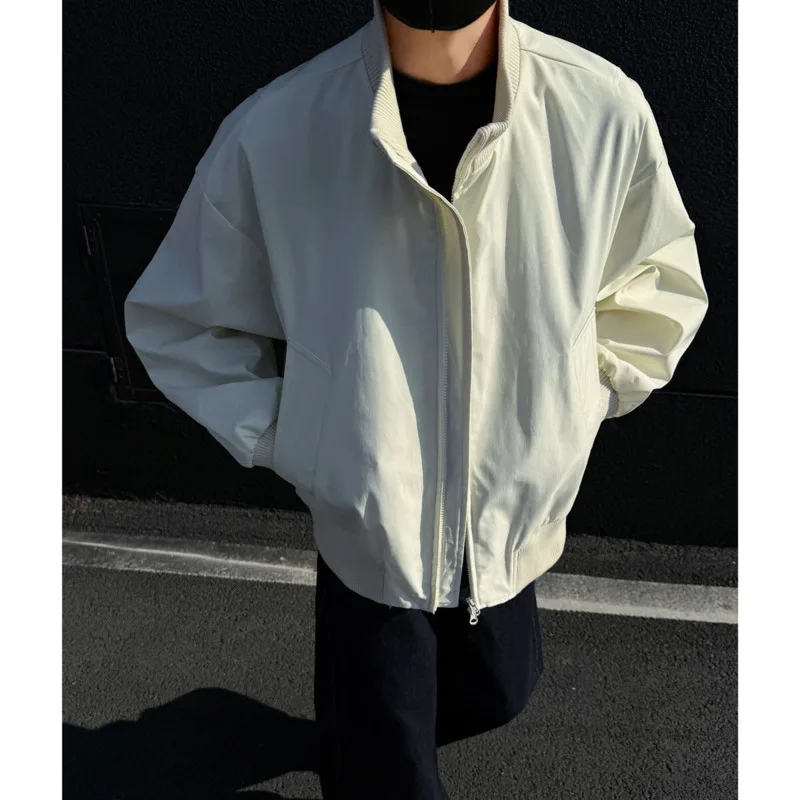 Spring Beige Jacket Men Casual Black Motorcycle Jacket Men Streetwear Hip-hop Loose Bomber Jacket Mens Baseball Jackets Coat