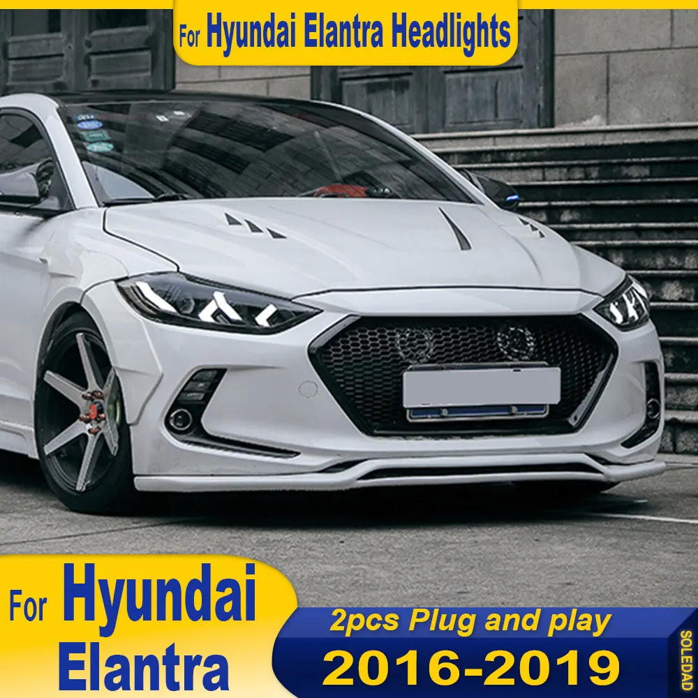 

Автомобильные фары в сборе для Hyundai Elantra, светодиодные фары 2016, 2017, 2018, 2019, 2020, передняя лампа Drl, аксессуары для линз проектора
