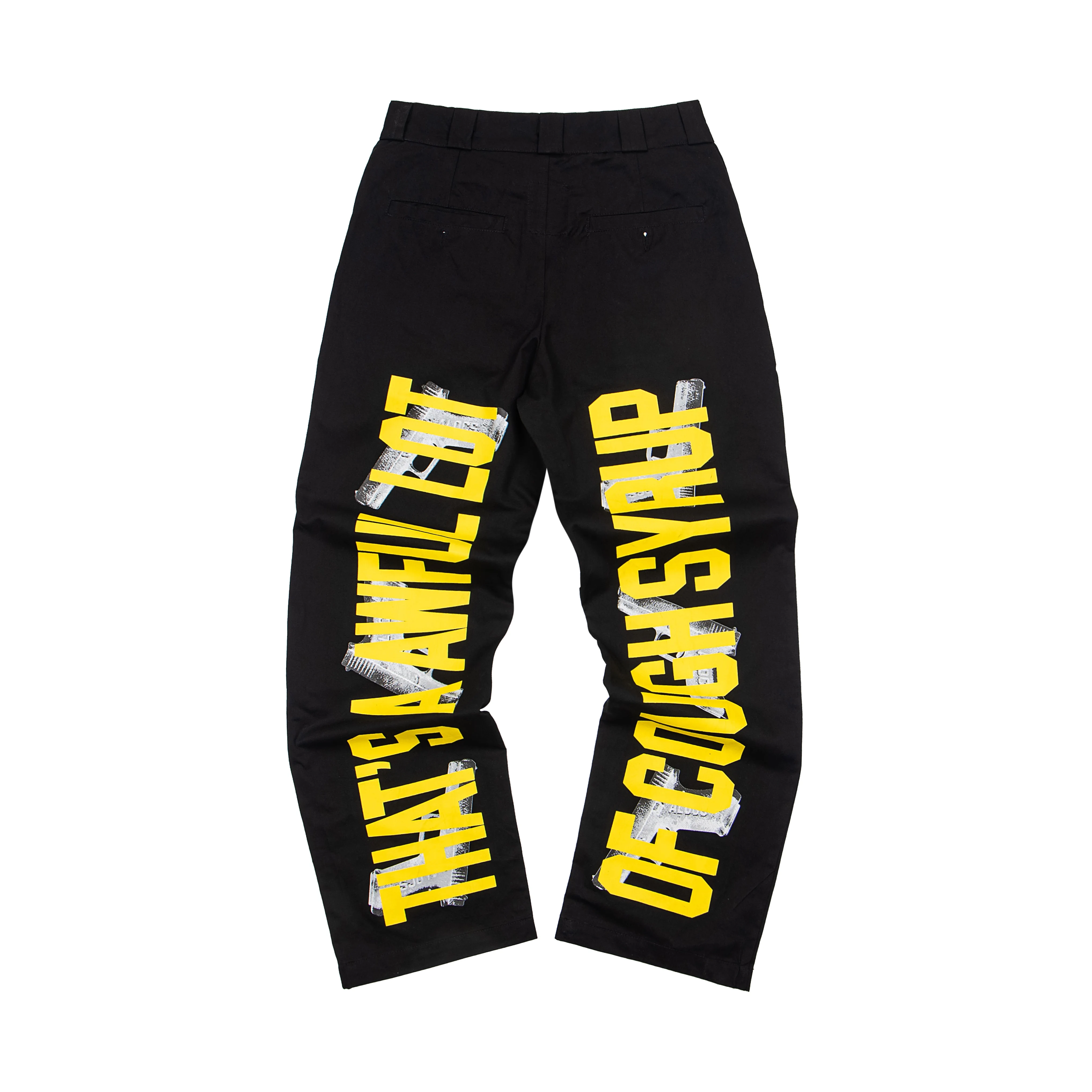 High Street Gun Print Yellow Letter Black Cargo Pants for Men Straight Loose Ropa Hombre Baggy Trousers Oversized