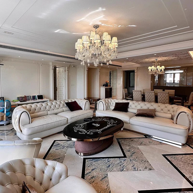#Italian Luxury Furniture Light Elegant Design Modern Sectional Sofa Set White Leather Sofa for Living Room