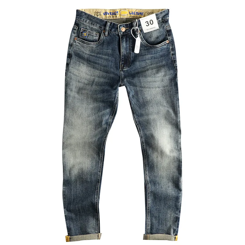 Embroidered Retro Jeans Men's High-End Quality Men's Clothing Slim-Fitting Small Straight Fashionable All-Match Youth Trousers