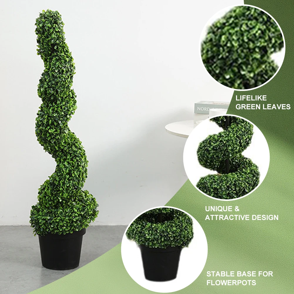 39 Inch Artificial Boxwood Tower Topiary Spiral Artificial Plant Decorative Plant Faux Plant Outdoor for Indoor and Outdoor